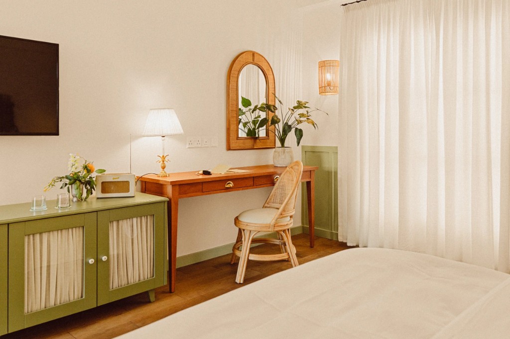 Demi Room · the writing desk and rattan mirror