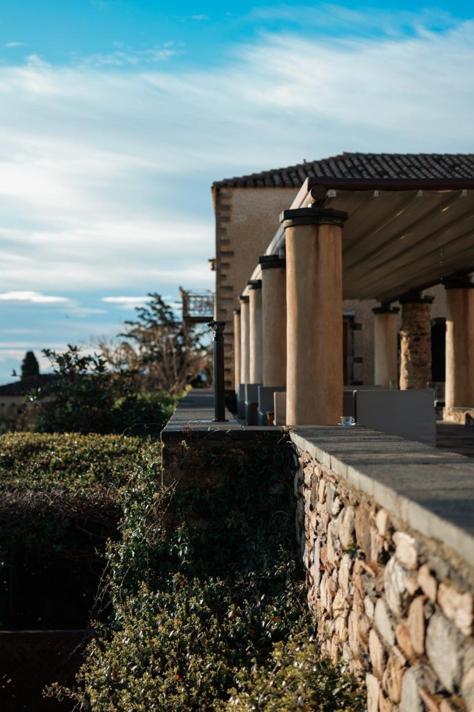 Stone colonnades at Kinsterna Hotel